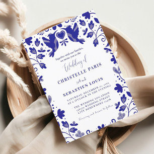 Blue Papel Picado Inspired Wedding Invitation