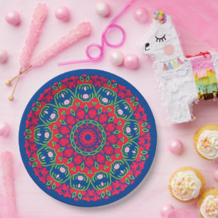 Blue Paper Plate with Circular Design