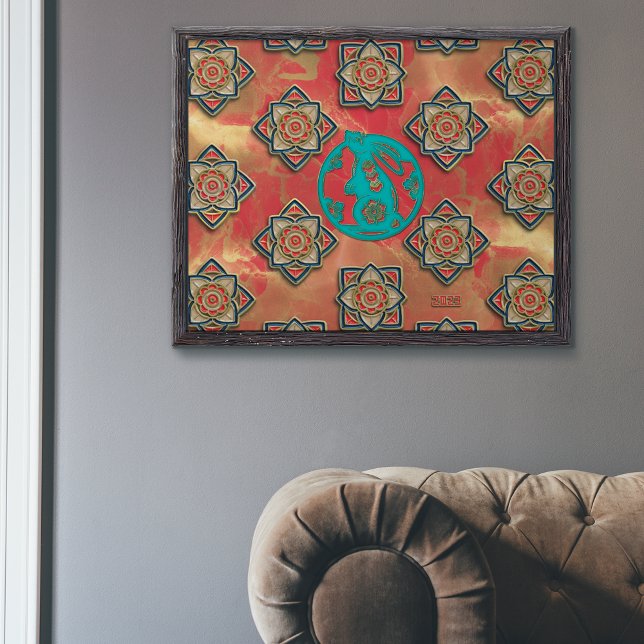 Blue Papercut Rabbit Red Gold Chinese New Year Poster (Creator Uploaded)