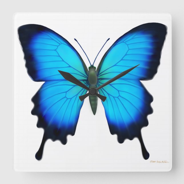 Blue Papilio Ulysses Butterfly Wall Clock (Front)