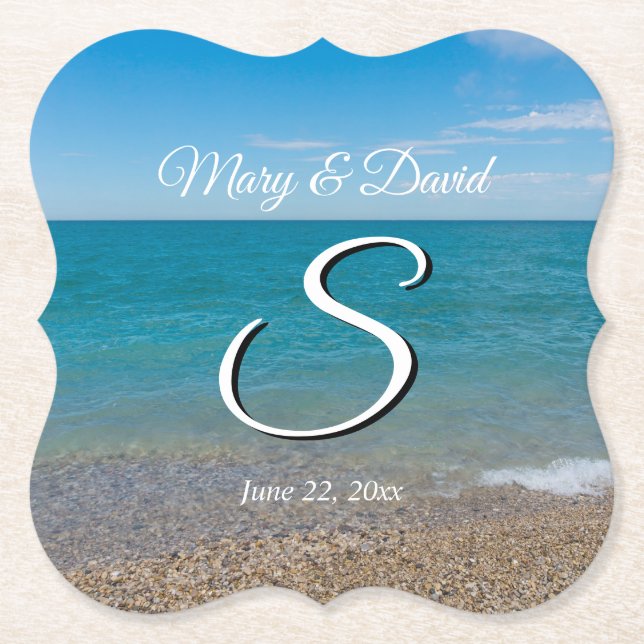 Blue Paradise Wedding Paper Coasters (Front)