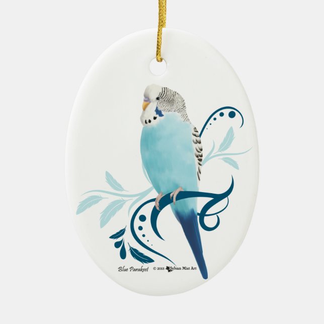 Blue Parakeet Ceramic Ornament (Front)