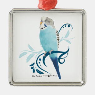 Blue Parakeet Metal Tree Decoration