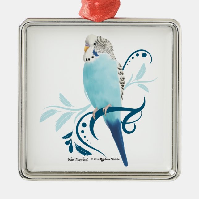Blue Parakeet Metal Tree Decoration (Front)