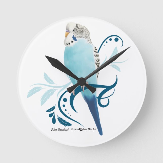 Blue Parakeet Round Clock (Front)