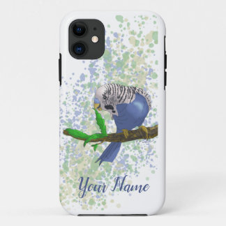 Blue Parakeet Snaking on Leaves iPhone 11 Case