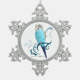 Blue Parakeet Snowflake Pewter Christmas Ornament