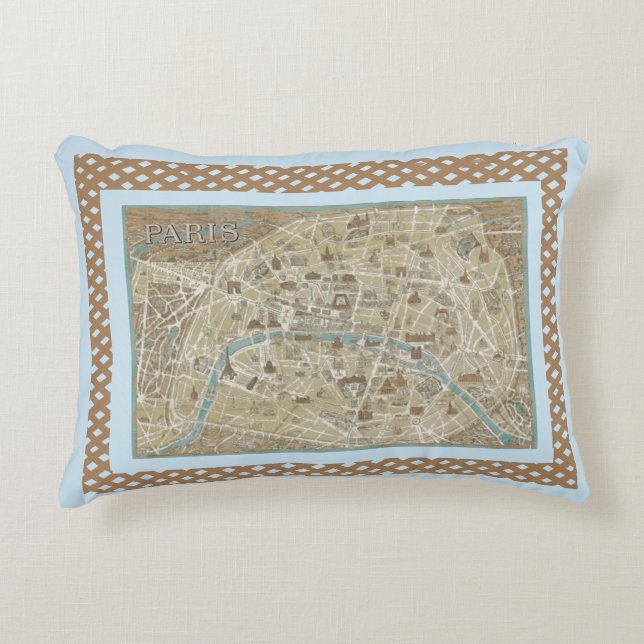  Blue PARIS MAP  Topiary   Decorative Cushion (Front)