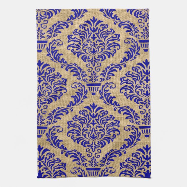 Blue Parisian Moods Damask Tea Towel (Vertical)