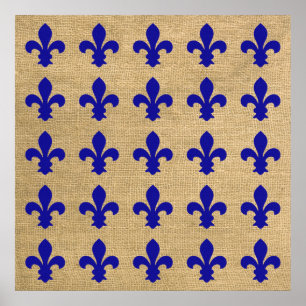 Blue Parisian Moods Fleur de Lys Pattern Poster