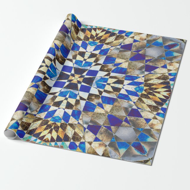 Blue Parquet Wrapping Paper (Unrolled)
