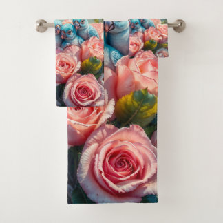 Blue Parrot and Babies Bath Towel Set