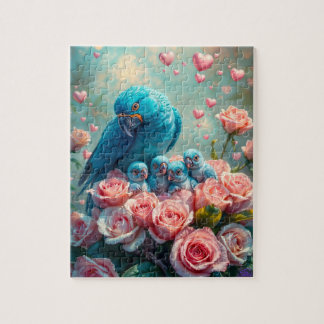 Blue Parrot and Babies Jigsaw Puzzle
