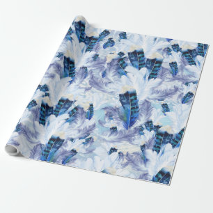 Blue Parrot Feather Pattern Wrapping Paper