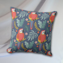 Blue Parrot Land Tropical Pattern Throw Pillow