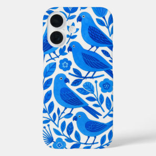 Blue Parrots and Foliage iPhone 16 Case