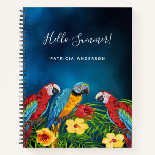 Blue parrots florals hello summer notebook