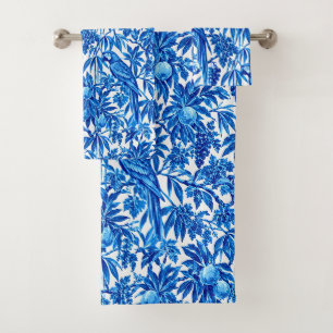 Blue Parrots in a Tropical Garden Bath Towel Set