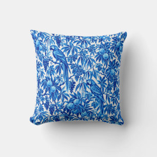 Blue Parrots in a Tropical Garden Cushion