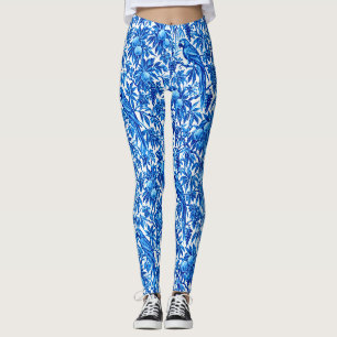 Blue Parrots in a Tropical Garden Leggings