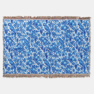 Blue Parrots in a Tropical Garden Throw Blanket