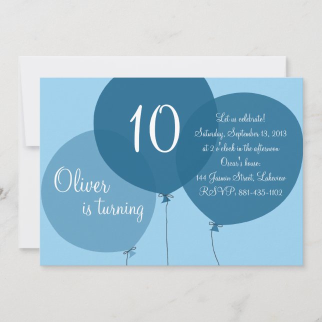 Blue Party Balloons Kids Birthday Invitation (Front)