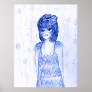 Blue Party Girl Flapper Poster