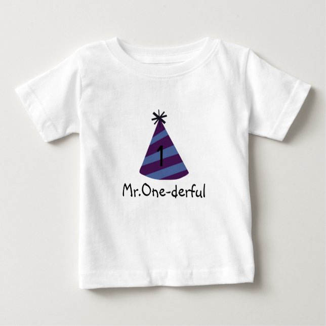 Blue party hat Mr.One-derful Baby T-Shirt (Front)