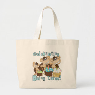 Blue Party Monkeys 3rd Birthday T-shirts and Gifts Large Tote Bag