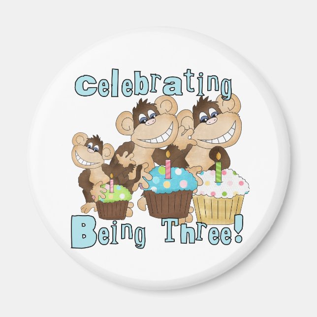 Blue Party Monkeys 3rd Birthday T-shirts and Gifts Magnet (Front)