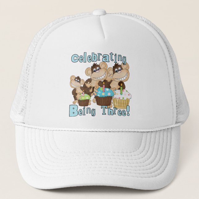 Blue Party Monkeys 3rd Birthday T-shirts and Gifts Trucker Hat (Front)