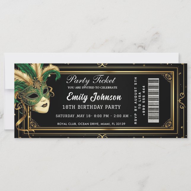  blue party ticket invitations  (Front)