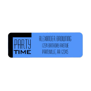 Blue Party Time Art Deco Birthday Address Labels