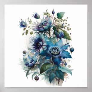 Blue Passion Flower Art Print Poster