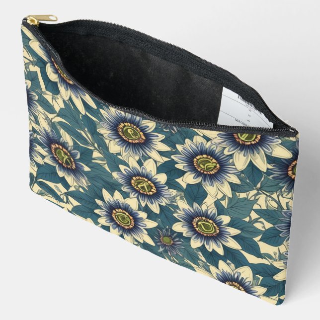 Blue Passion Flower pattern Accessory Pouch (Open)