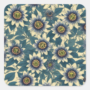 Blue Passion Flower pattern Square Sticker