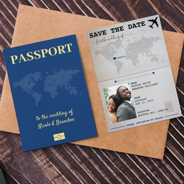 Blue Passport Jamaica Destination Wedding Save The Date (Blue Passport Jamaica Destination Wedding Save The Date)