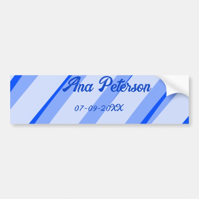 Blue pastel add name date boho retro lines pattern bumper sticker (Front)
