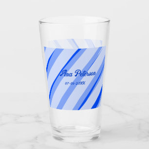 Blue pastel add name date boho retro lines pattern glass