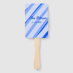 Blue pastel add name date boho retro lines pattern hand fan