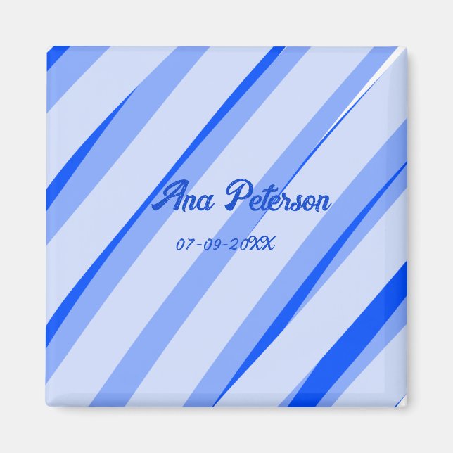 Blue pastel add name date boho retro lines pattern magnet (Front)