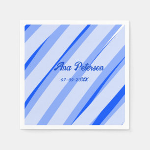 Blue pastel add name date boho retro lines pattern napkin