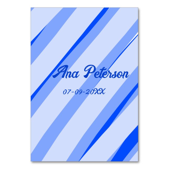 Blue pastel add name date boho retro lines pattern table number (Front)