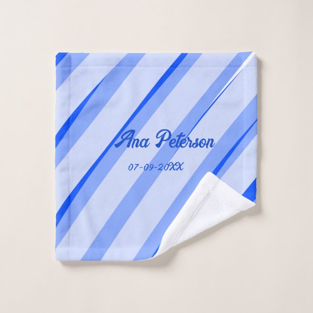 Blue pastel add name date boho retro lines pattern wash cloth (Wash Cloth)