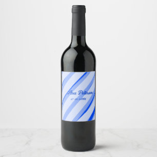 Blue pastel add name date boho retro lines pattern wine label