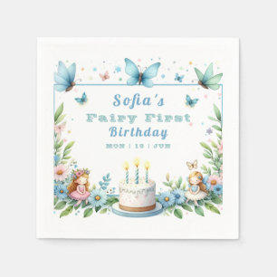 Blue Pastel Butterfly Fairy First Birthday - Napkin