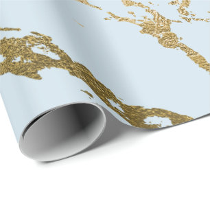 Blue Pastel Celestial Gold Marble Shiny Glam Wrapping Paper
