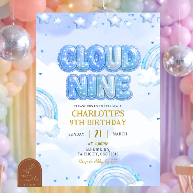 Blue Pastel Cloud Nine Birthday Invitation (Creator Uploaded)