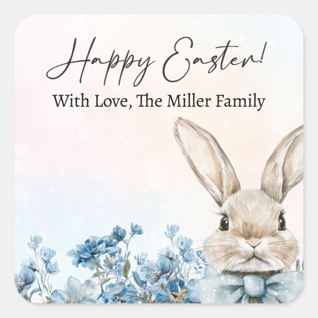 Blue Pastel Easter Bunny  Square Sticker (Front)