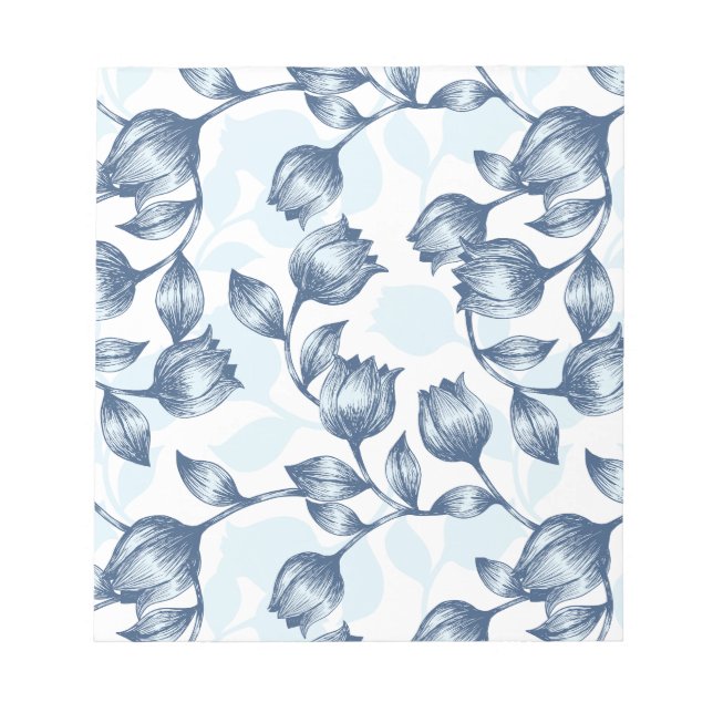 Blue Pastel Elegance: Tulip Silhouette Floral Patt Notepad (Front)
